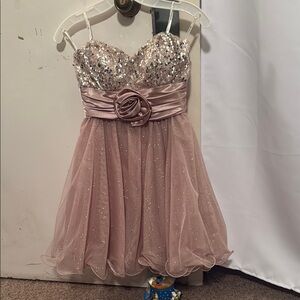 Pink Sequin Embellished Babydoll Dress for Prom